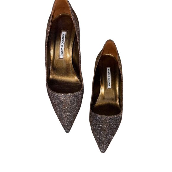 Manolo Blahnik Shoes - MANOLO BLAHNIK Glitter Sparkle Gold Pointed Heels Pumps- SZ 39.5 8.5 - 9